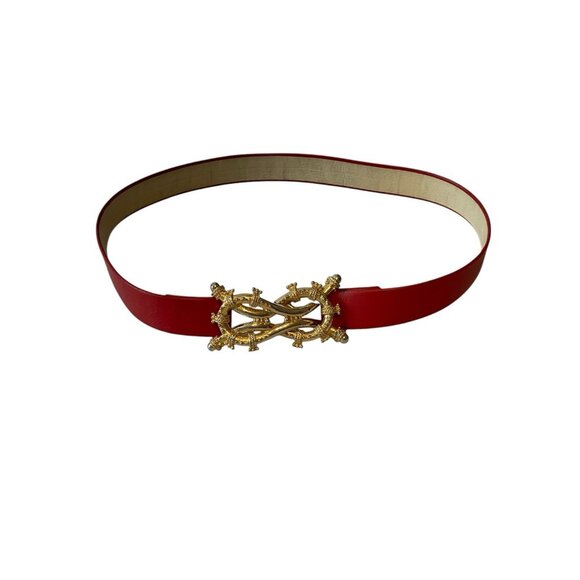 Vintage 1980’s Mimi Di N Women’s Gold Tone Nautical Buckle & Red Belt Signed main image 8